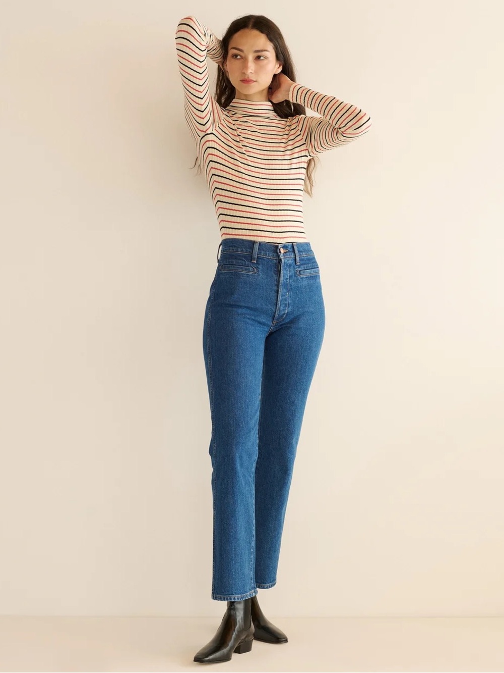 NWT DÔEN Long Sleeve, Light, Striped Ribbed Mock Neck - Picture 2 of 6
